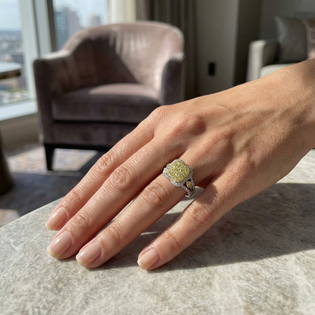 1.75ct Canary Yellow Lab Diamond Cluster Ring | 10K White Gold