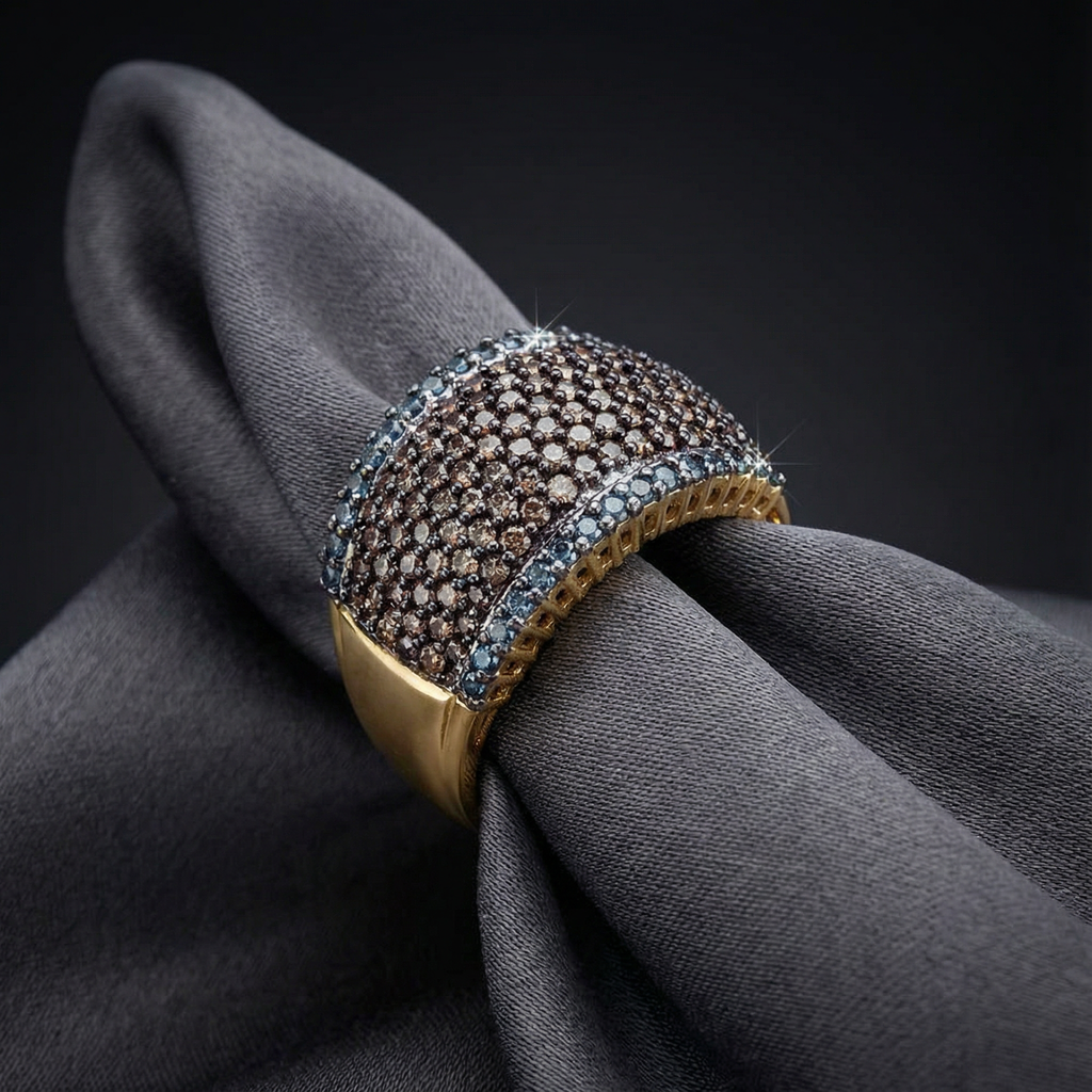 1.8ct Multi-Color Lab Diamond Band | Cognac & Blue | 10K Yellow Gold
