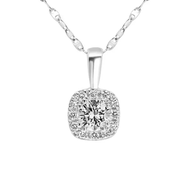 0.60ct Halo Diamond Pendant Necklace in 14K Gold with 16 inch Chain