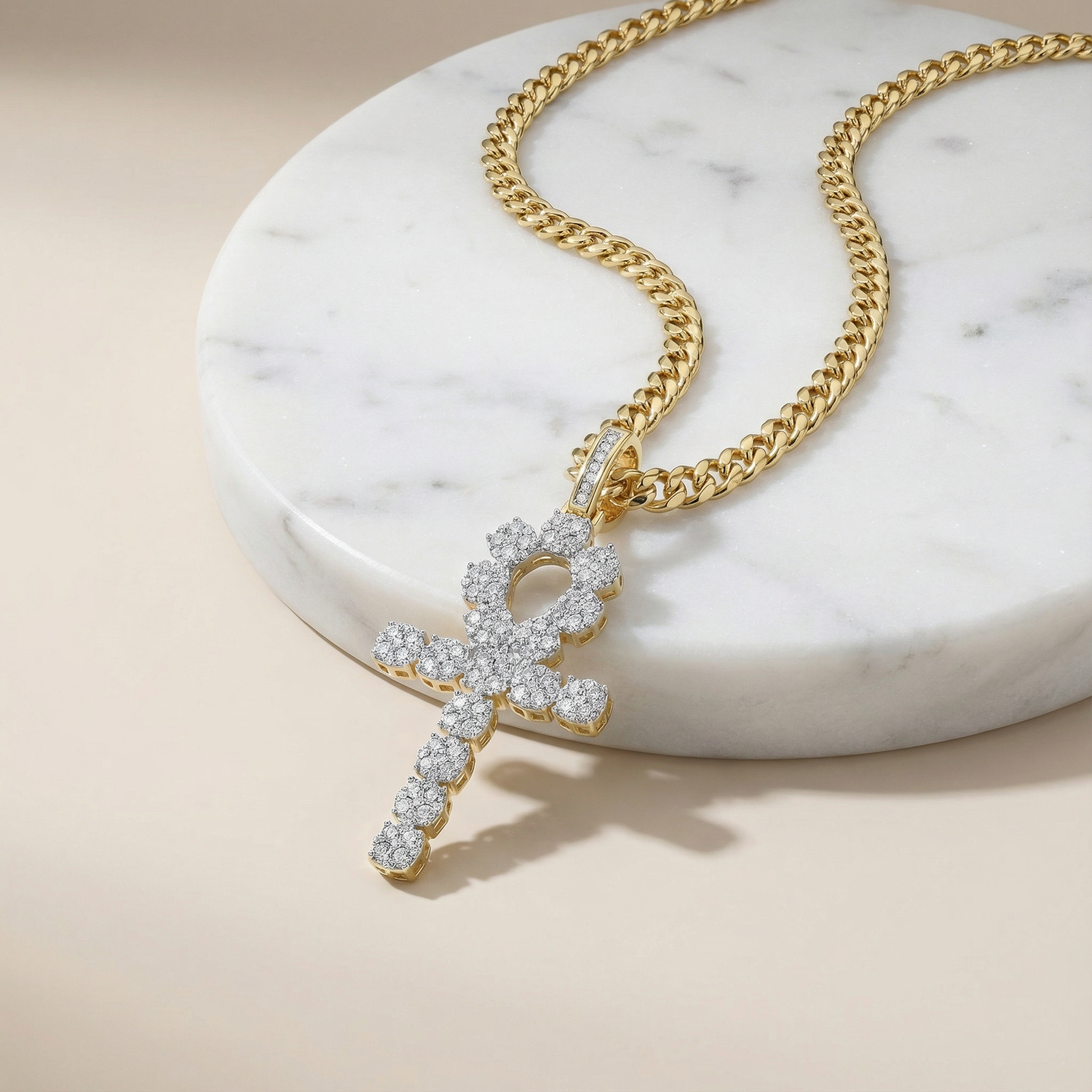 1.25ct lab diamond hip ankh pendant in 10K yellow gold