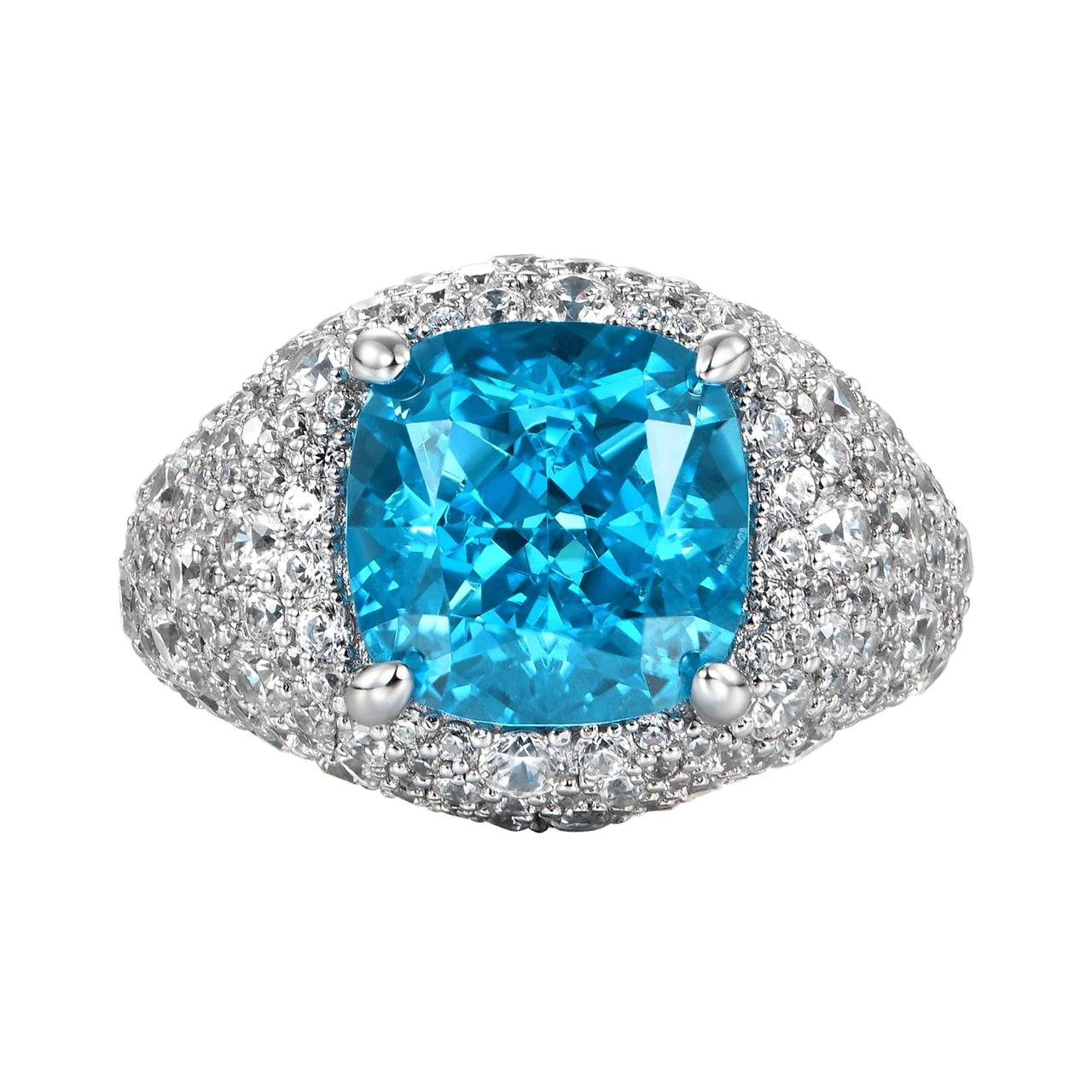 9.03ct Lab Diamond Ring | Cushion Blue Pavé | IGI Certified VS1 | 10K White Gold