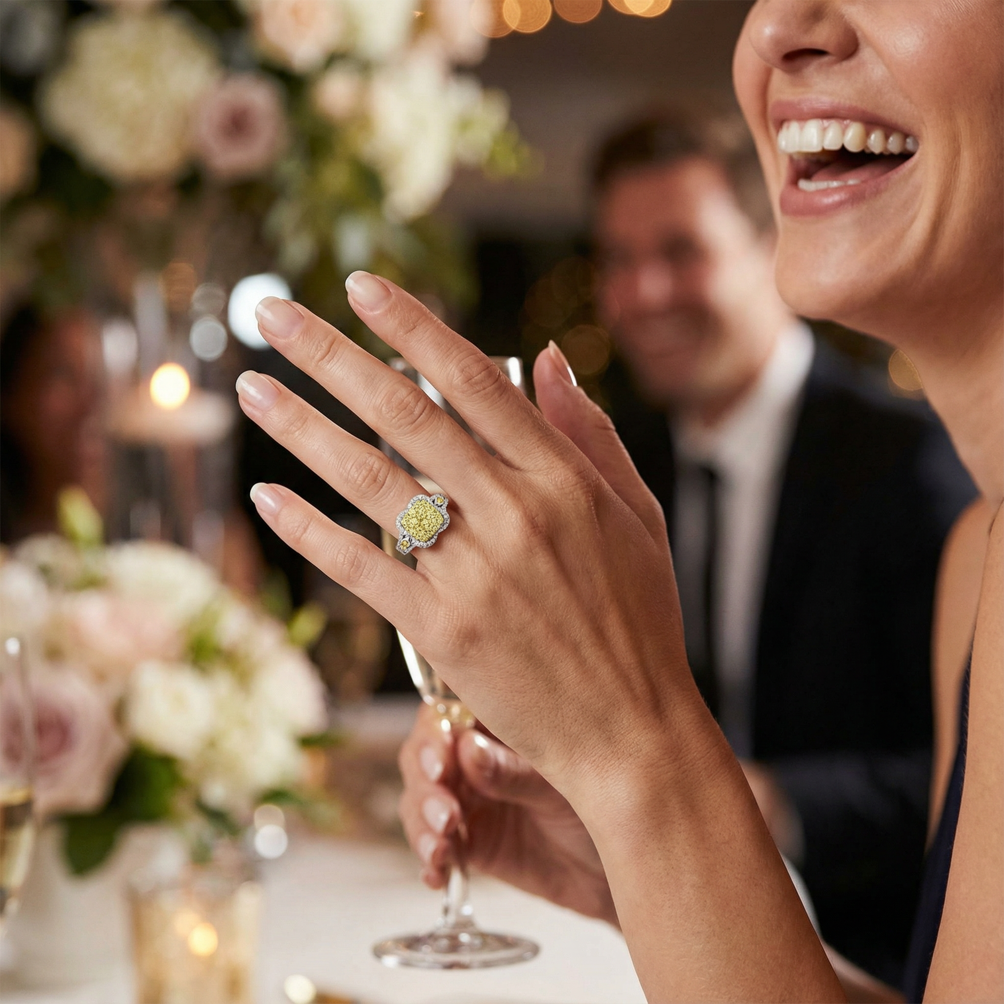 1.75ct Canary Yellow Lab Diamond Cluster Ring | 10K White Gold