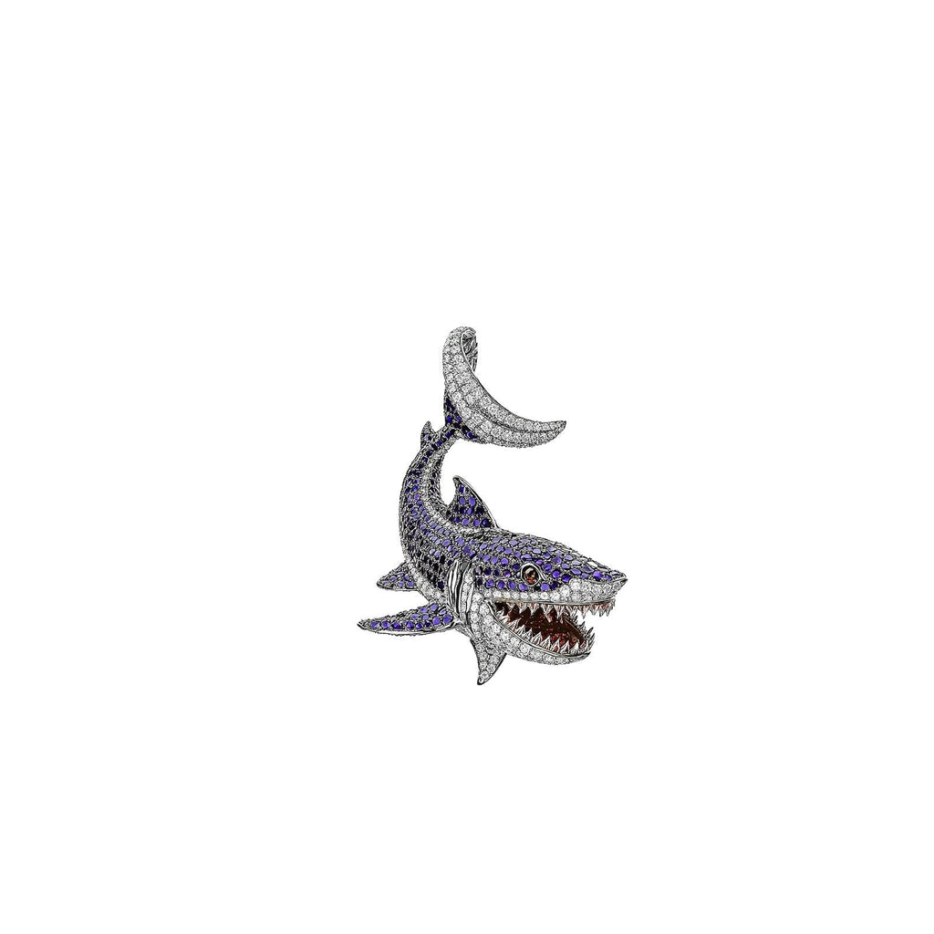 8.4ct Lab Diamond Shark Pendant | IGI Certified Multi-Color | 10K White Gold