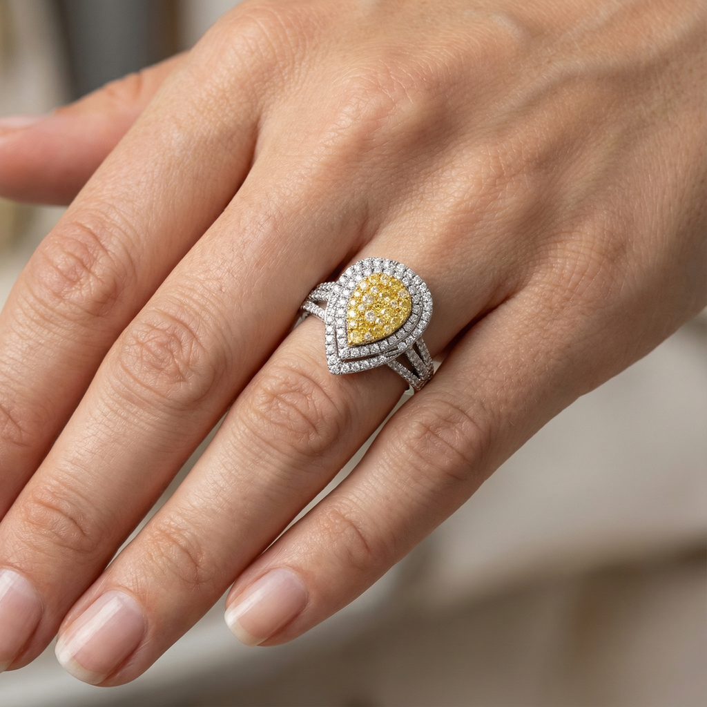 1.2ct Lab Grown Yellow Diamond Fashion Ring | 10K White Gold