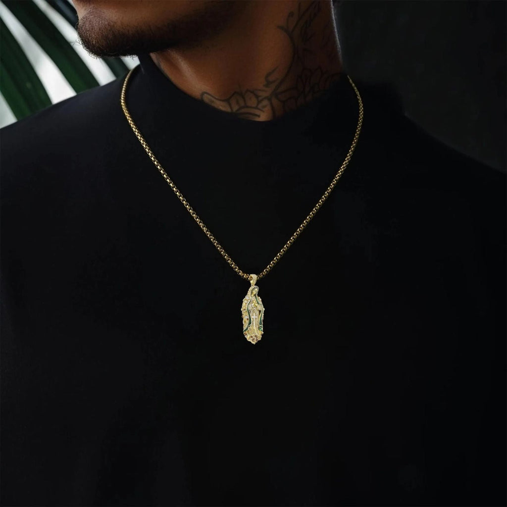 6ct Lab Diamond Virgen Guadalupe Pendant | IGI Certified VS1 | 10K Yellow Gold
