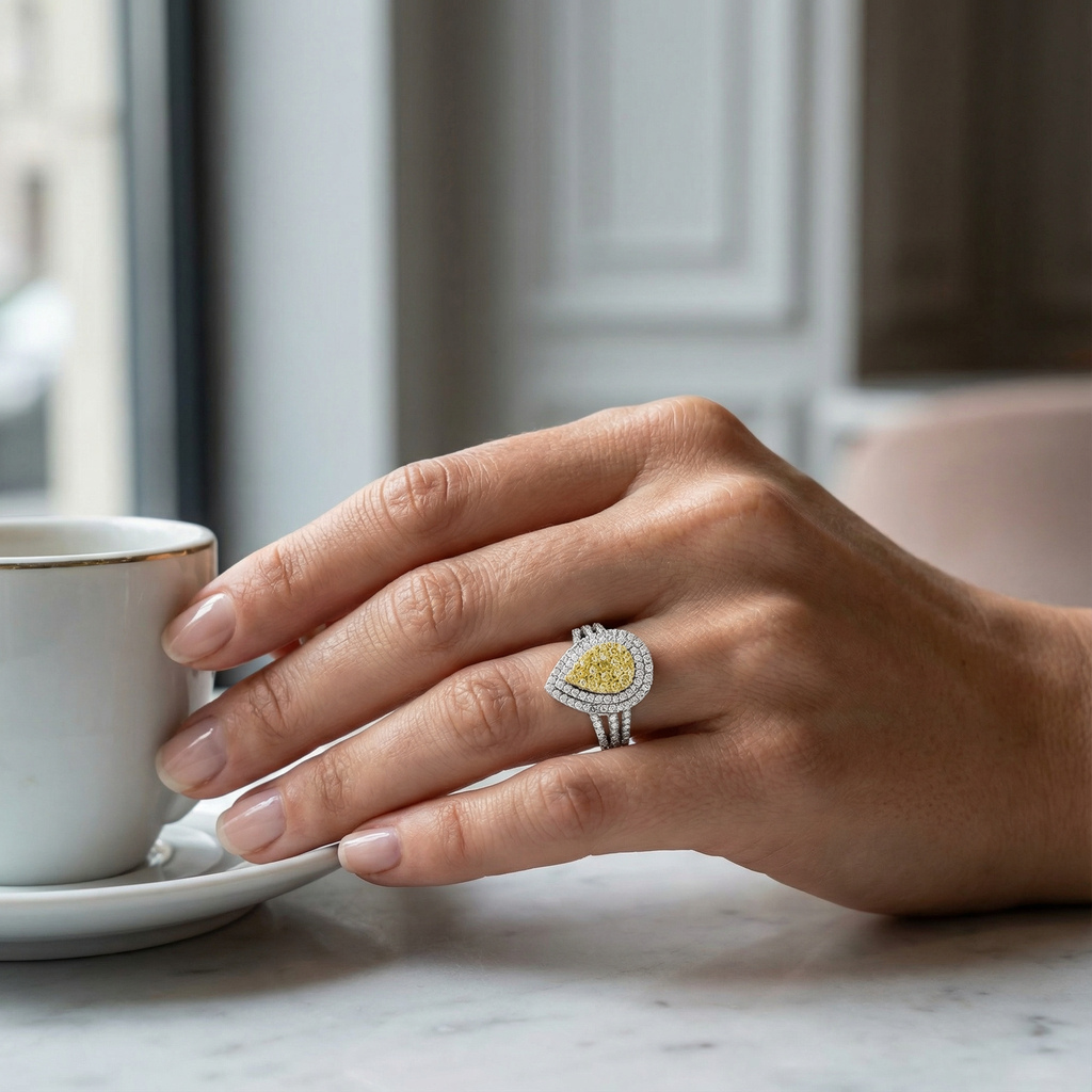 1.2ct Lab Grown Yellow Diamond Fashion Ring | 10K White Gold