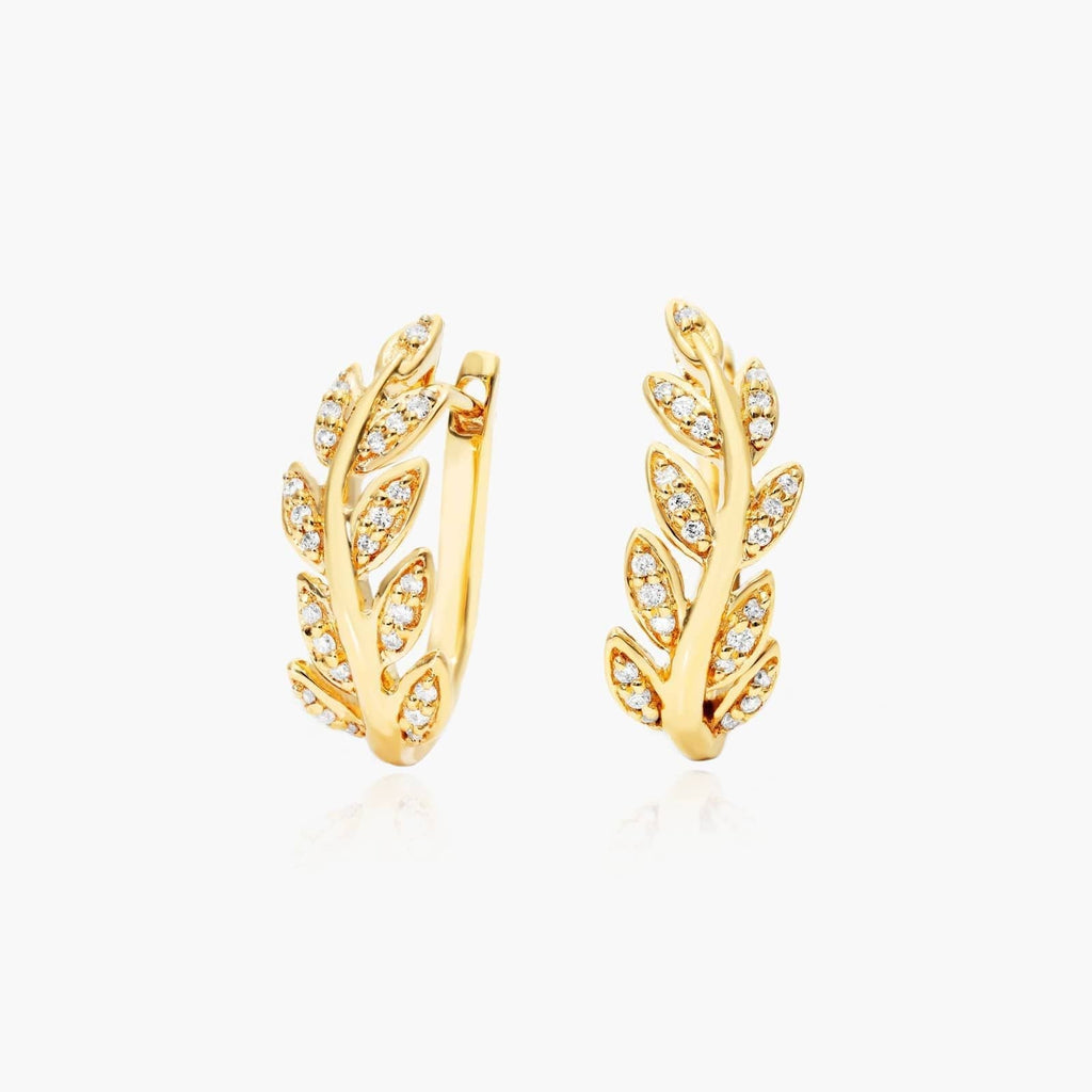 1ctw Lab Diamond Leaf Earrings | IGI Certified | 10K Yellow Gold