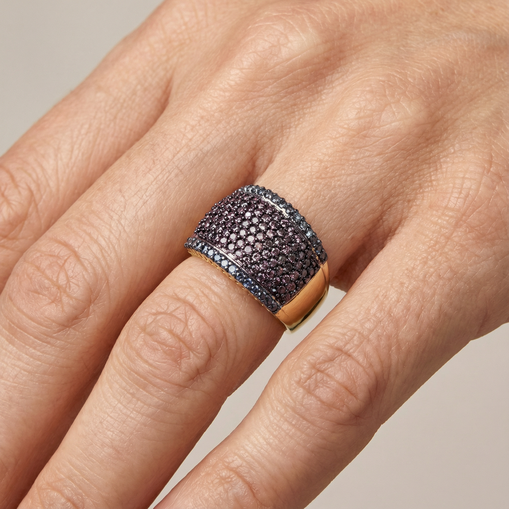 1.8ct Multi-Color Lab Diamond Band | Cognac & Blue | 10K Yellow Gold