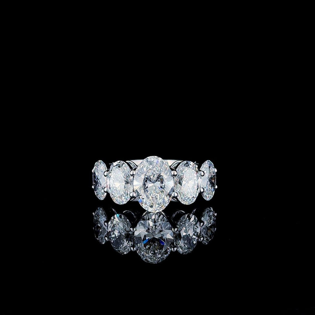 8.5ct Lab Diamond Ring | Oval Five Stone | IGI Certified VS+ DEF | 10K White Gold