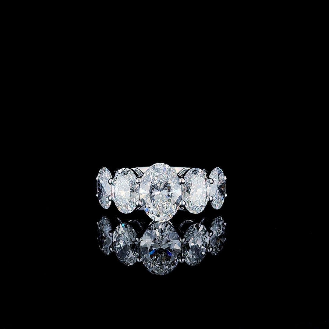 8.5ct Lab Diamond Ring | Oval Five Stone | IGI Certified VS+ DEF | 10K White Gold