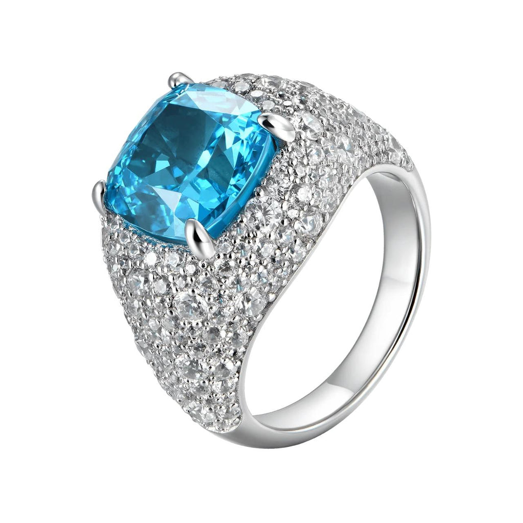 9.03ct Lab Diamond Ring | Cushion Blue Pavé | IGI Certified VS1 | 10K White Gold