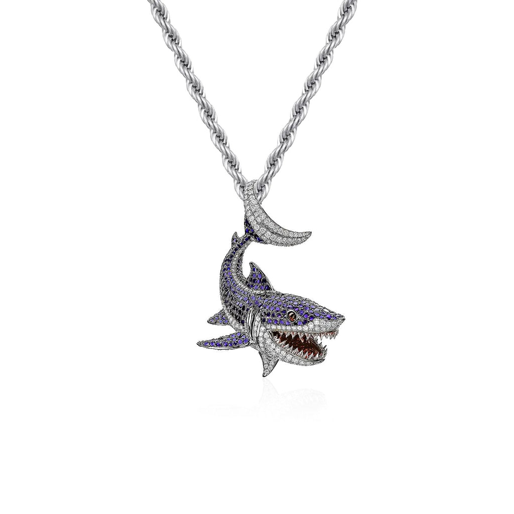8.4ct Lab Diamond Shark Pendant | IGI Certified Multi-Color | 10K White Gold