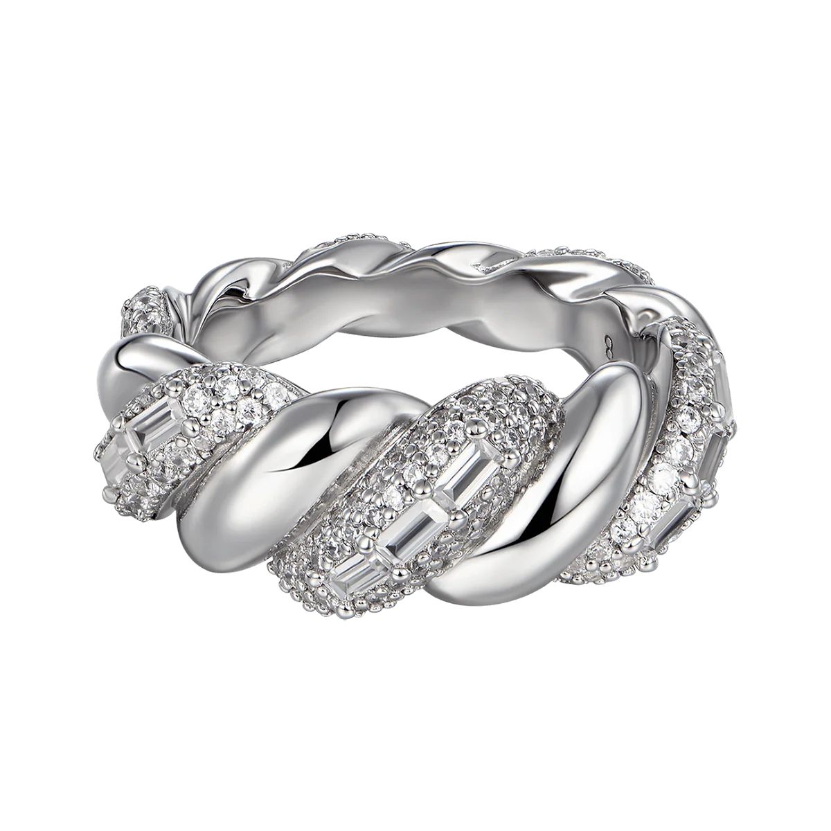 3.5ct Lab Diamond Twisted Band | Baguette & Round | IGI Certified | 10K White Gold