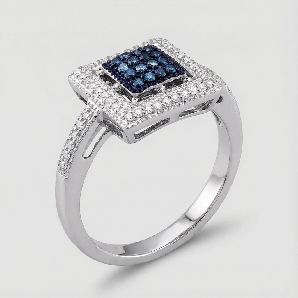 0.25ct Blue Lab Diamond Cluster Ring | 10K White Gold | VS2+