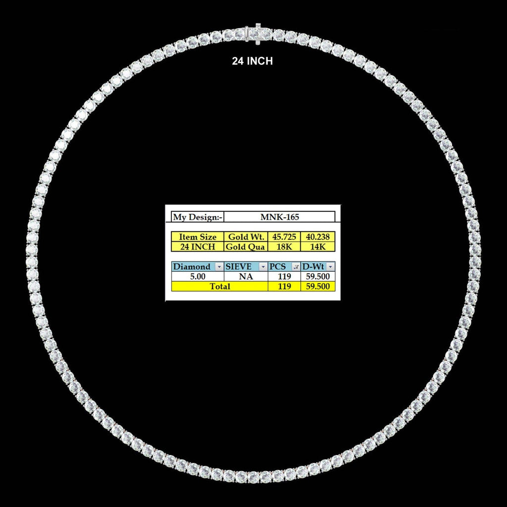59.5ct Lab Diamond Tennis Necklace 24" | Round VS2+ | 10K Gold