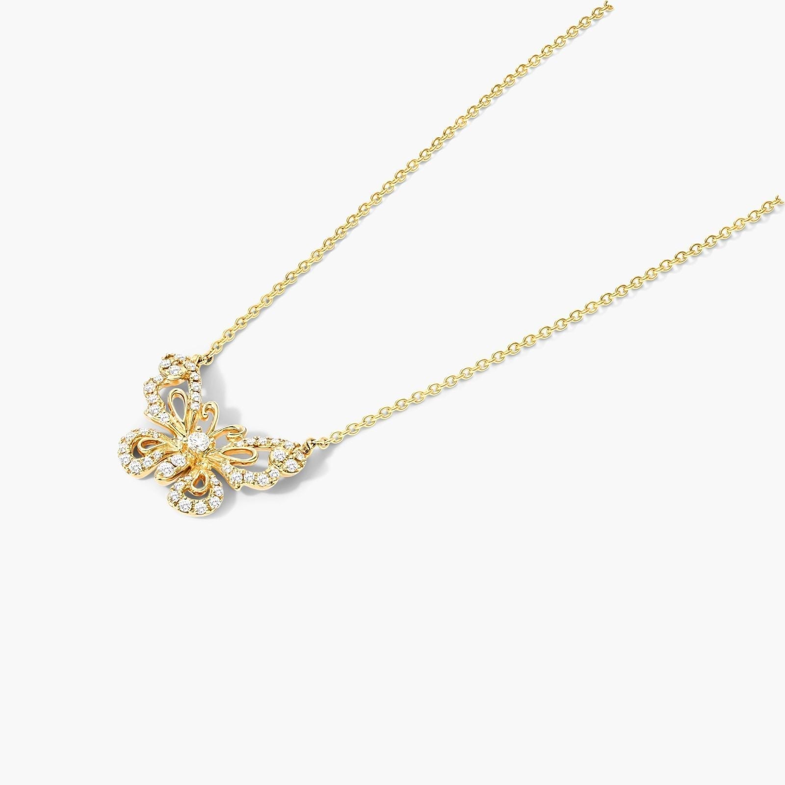 1ct Lab Grown Diamond Butterfly Pendant | Necklace Round Brilliant | IGI Certified | 10K Yellow Gold