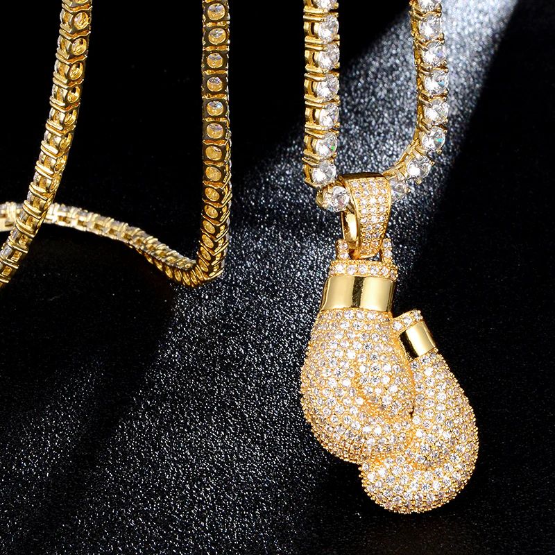 7ct Lab Diamond Boxing Gloves Pendant & Chain | IGI Certified VS | 10K Yellow Gold