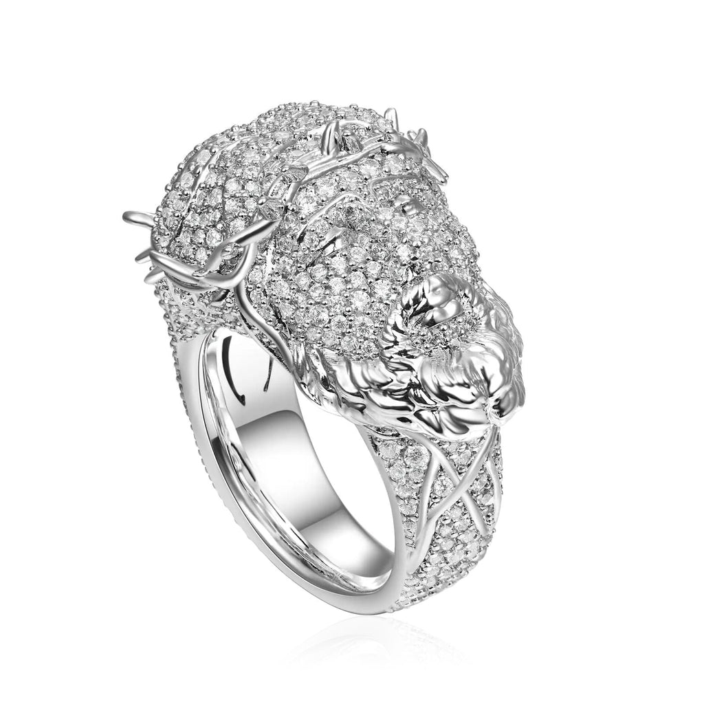 10.01ct Lab Diamond Jesus Head Ring | IGI Certified VVS1 VS1 | 10K White Gold