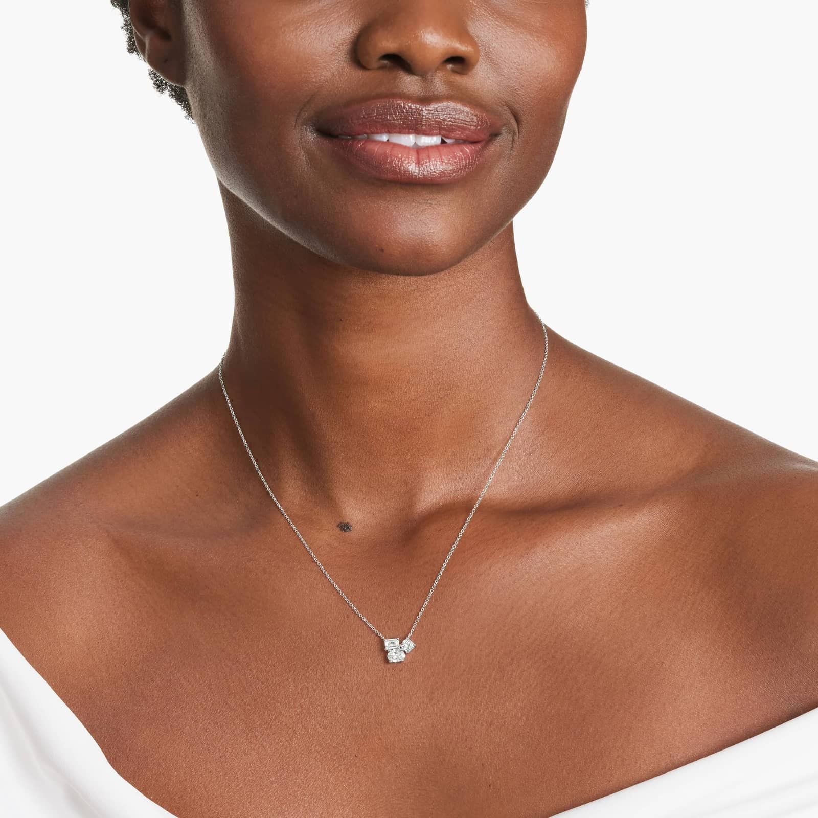 3ct Mixed Shape Diamond Cluster Necklace | 10K Gold
