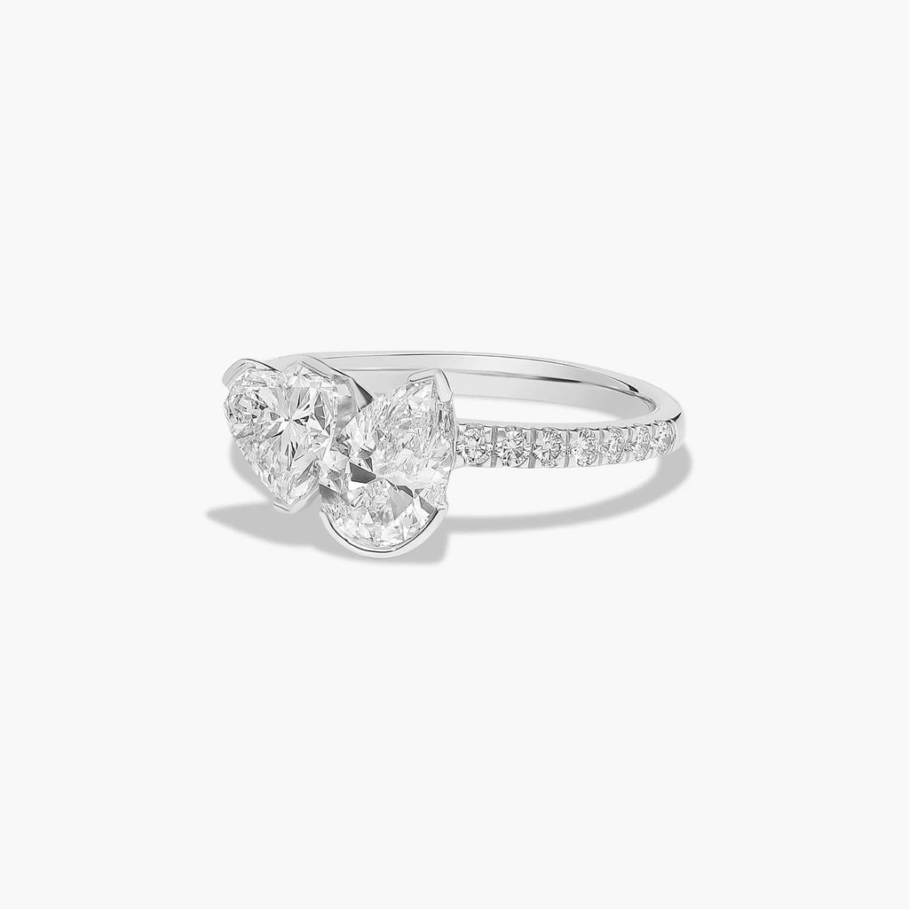 2.25ct Toi et Moi Pear & Heart Pavé Diamond Ring | 10K Gold