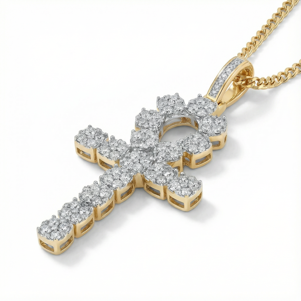 1.25ct lab diamond hip ankh pendant in 10K yellow gold