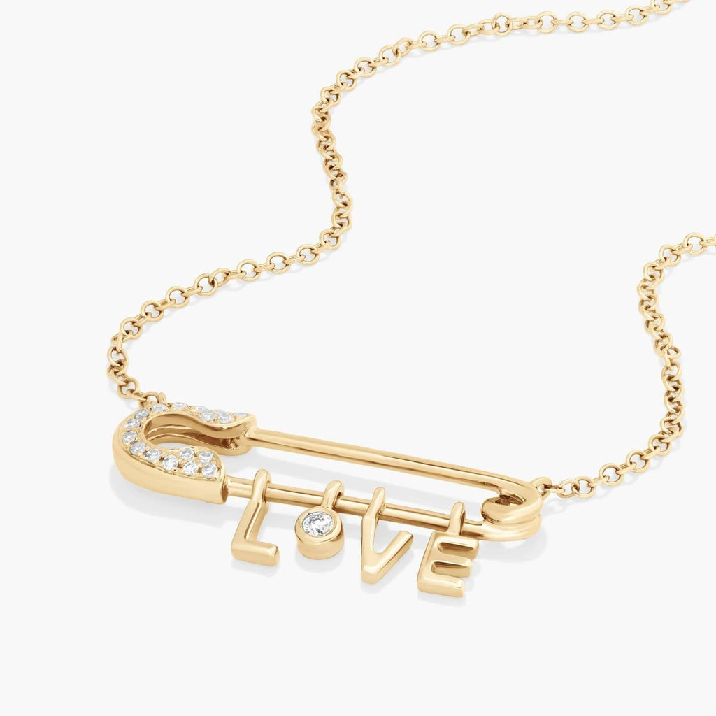 1ct Lab Diamond Safety Pin Necklace | Round Brilliant | IGI Certified | 10K Yellow Gold