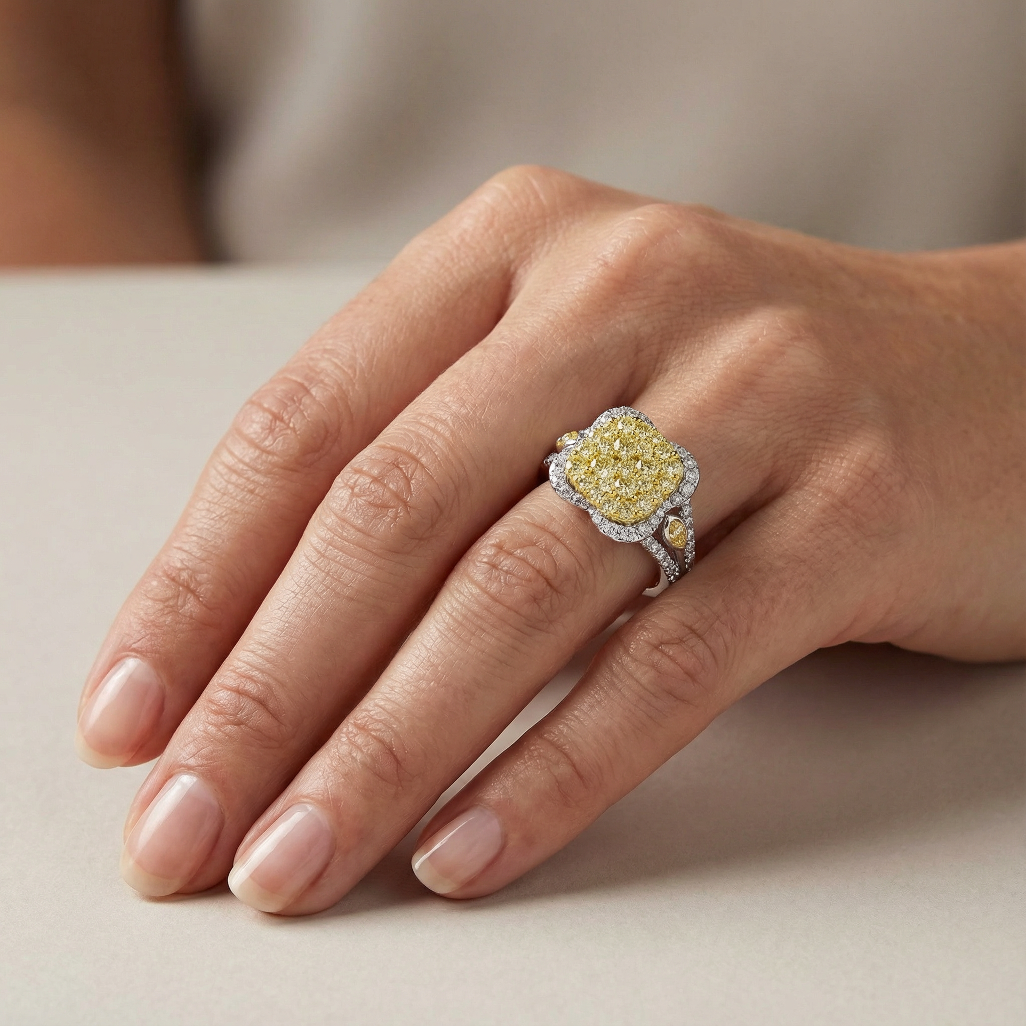 1.75ct Canary Yellow Lab Diamond Cluster Ring | 10K White Gold