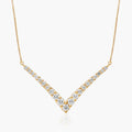 5ct Lab Diamond V Necklace | Graduated Round Brilliant | IGI Certified | 10K Yellow Gold
