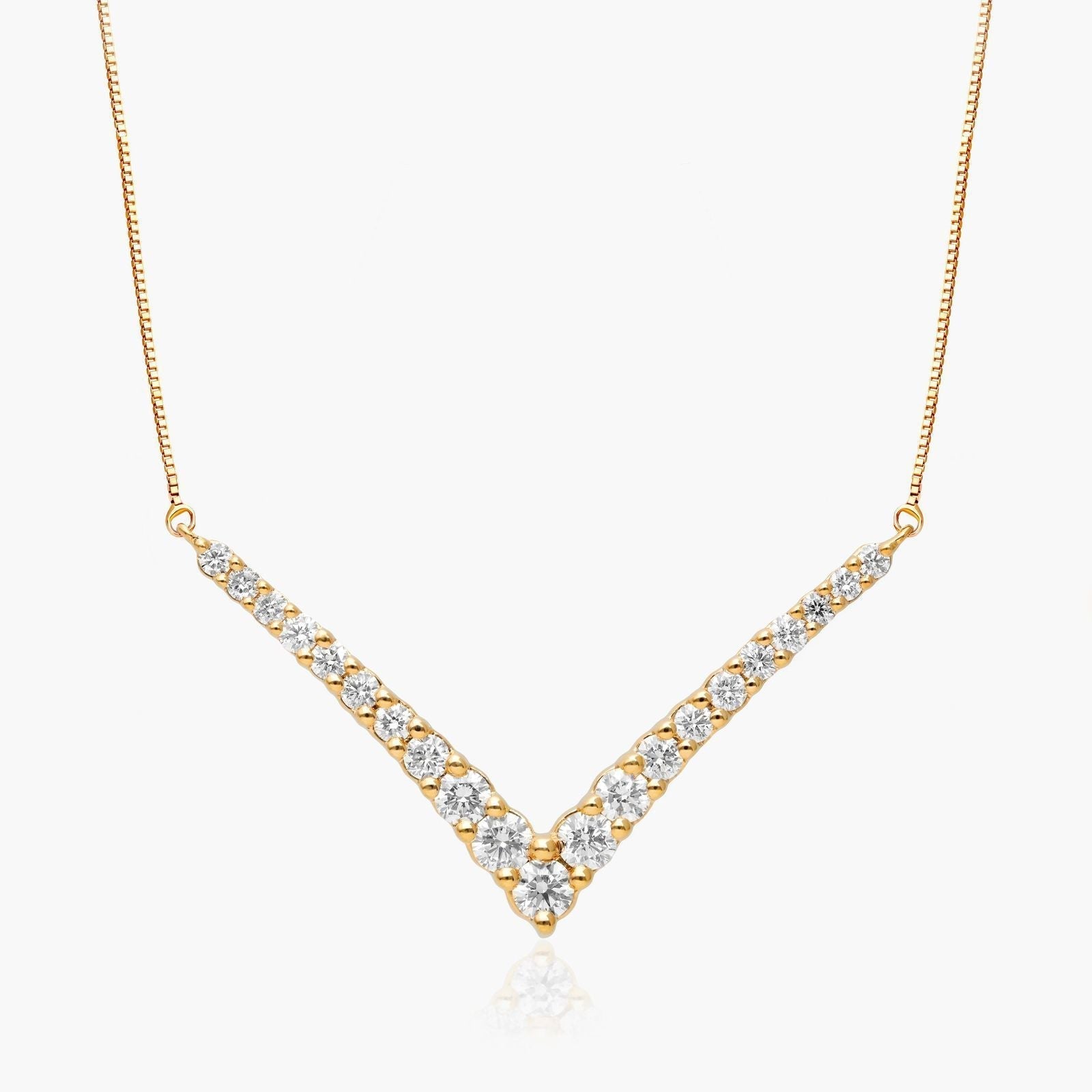 5ct Lab Diamond V Necklace | Graduated Round Brilliant | IGI Certified | 10K Yellow Gold