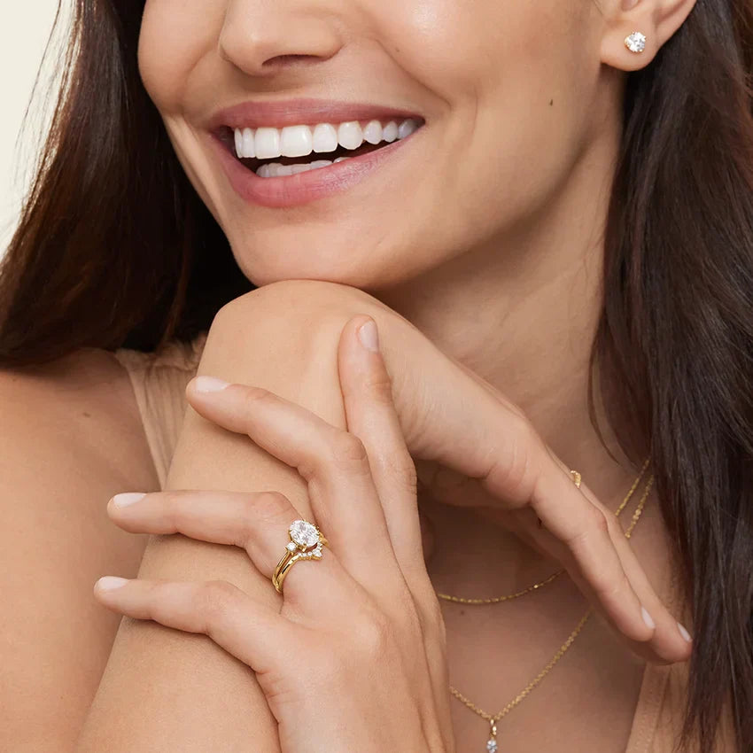 1ct Lab Diamond Ring | Crescent Contour | IGI Certified | 10K White Gold | Wedding Band