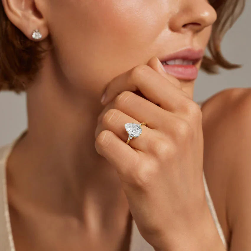 2ct Lab Diamond Ring | Pear Nature Vine | Marquise Accents | 10K White Gold | Engagement