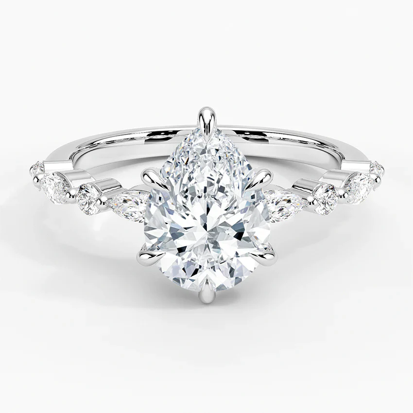2.5ct Lab Diamond Ring | Pear Vine Design | IGI Certified | 10K White Gold | Engagement