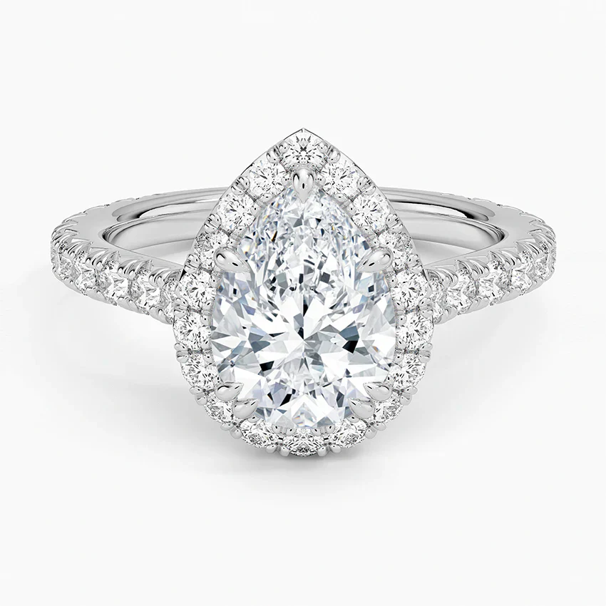 2.5ct Lab Diamond Halo Ring | Pear Cut | IGI Certified | 10K White Gold