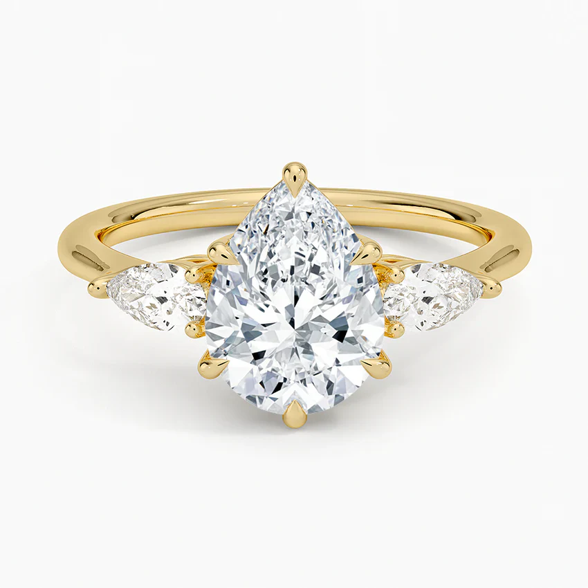 2ct Lab Diamond Ring | Pear with Pear Sides | IGI Certified DEF VS+ | 10K White Gold