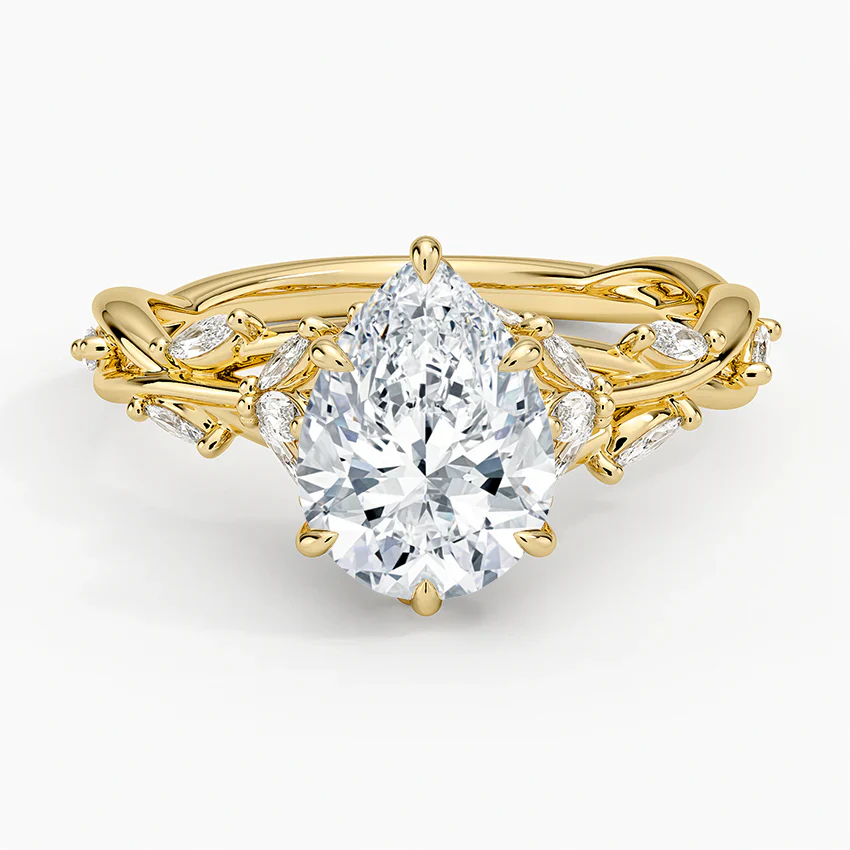 2ct Lab Diamond Ring | Pear Vine | IGI Certified DEF VS+ | 10K White Gold | Engagement