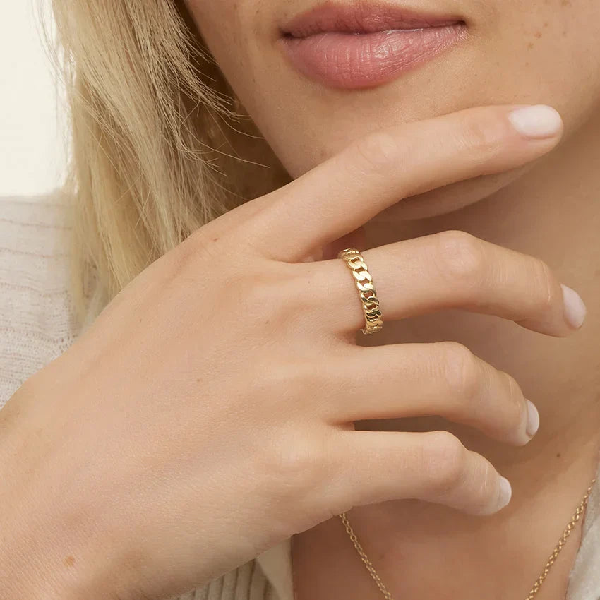 Cuban Link Ring | Solid Gold | 10K White Gold | Unisex Band