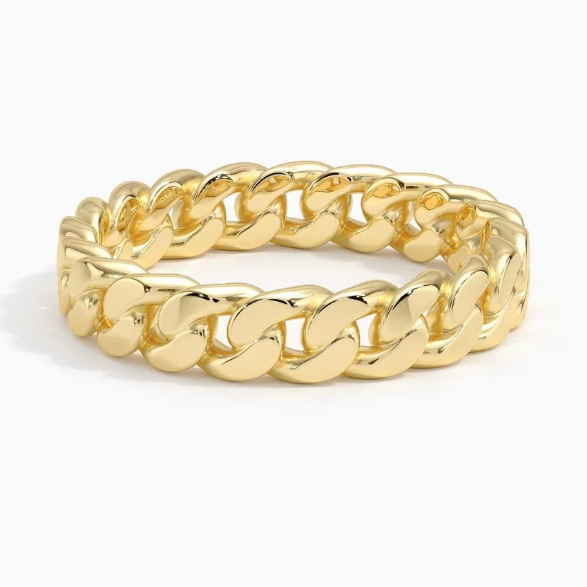 Cuban Link Ring | Solid Gold | 10K White Gold | Unisex Band