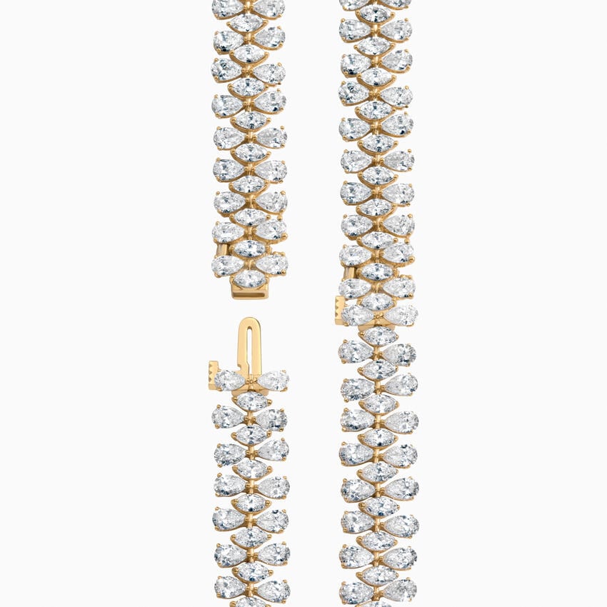 9.33ct Lab Diamond Tennis Bracelet | Three Row Pear Cut | IGI Certified VS+ DEF | 10K Yellow Gold