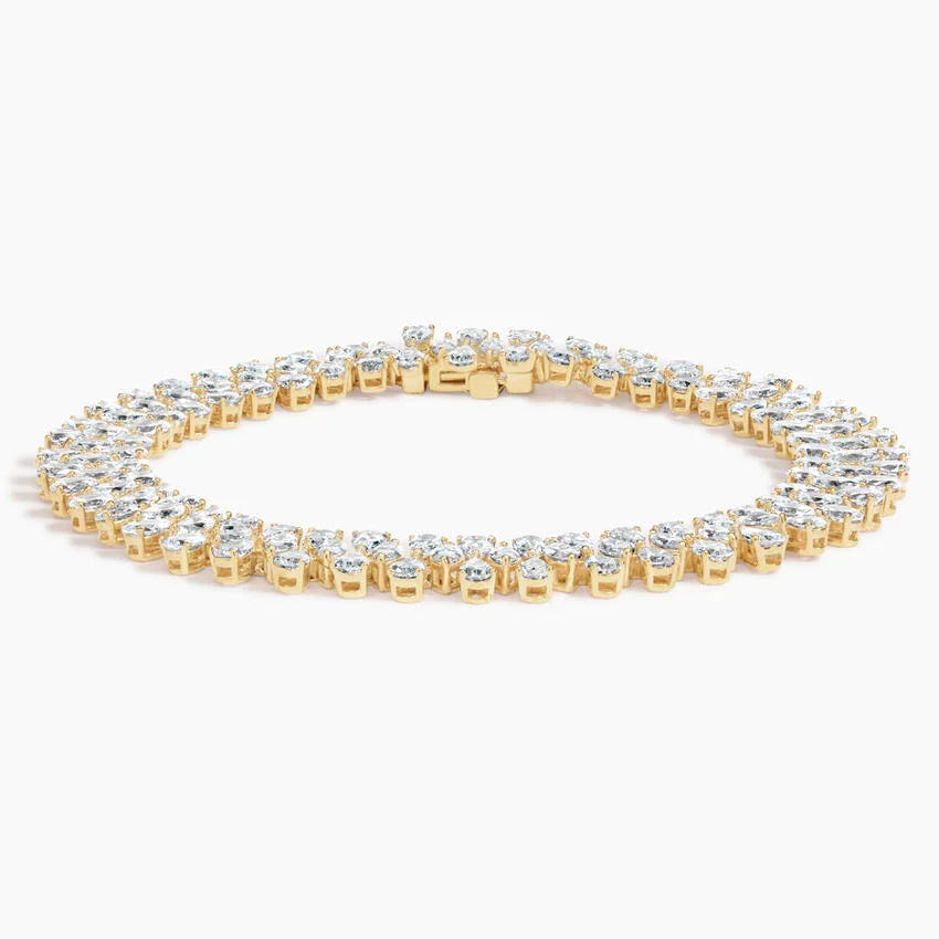 9.33ct Lab Diamond Tennis Bracelet | Three Row Pear Cut | IGI Certified VS+ DEF | 10K Yellow Gold