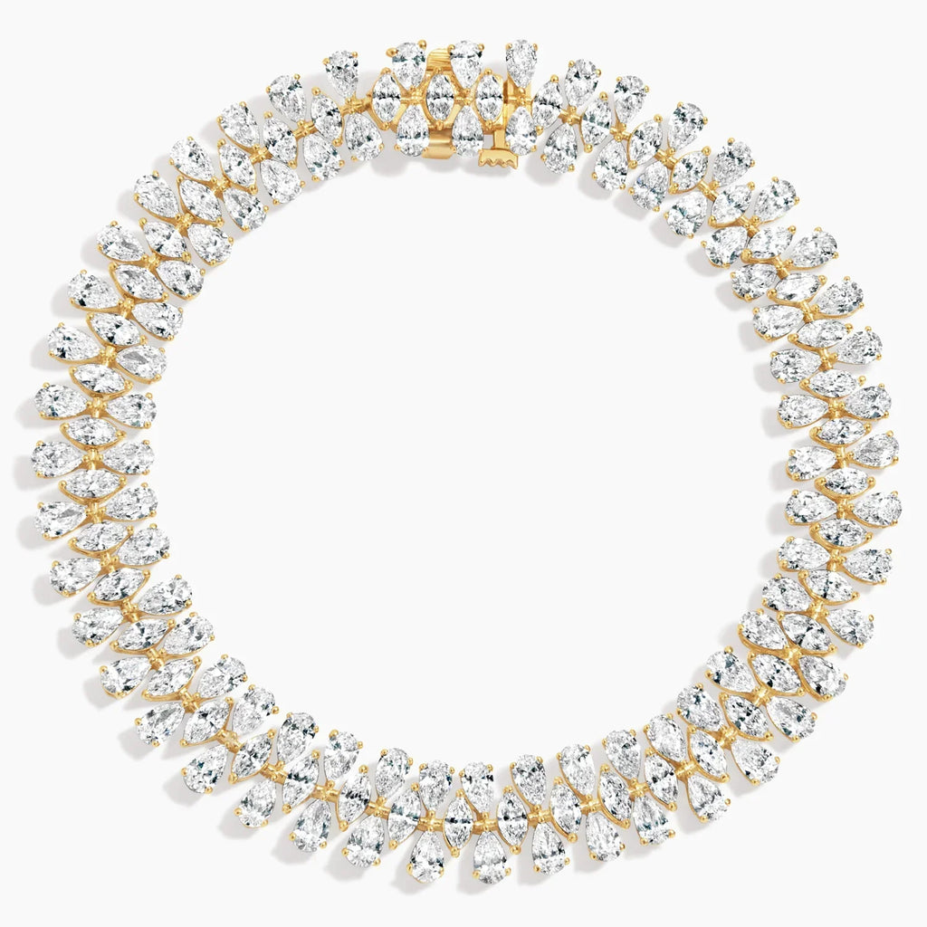 9.33ct Lab Diamond Tennis Bracelet | Three Row Pear Cut | IGI Certified VS+ DEF | 10K Yellow Gold