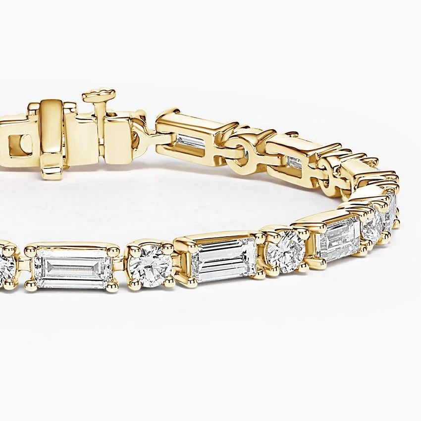 5ct Lab Diamond Tennis Bracelet | Baguette & Round Cut | IGI Certified VS | 10K Yellow Gold | 7 Inch