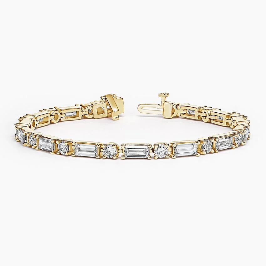 5ct Lab Diamond Tennis Bracelet | Baguette & Round Cut | IGI Certified VS | 10K Yellow Gold | 7 Inch