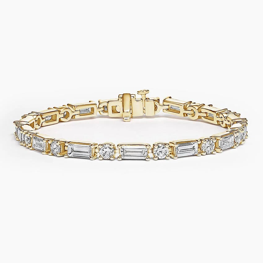 5ct Lab Diamond Tennis Bracelet | Baguette & Round Cut | IGI Certified VS | 10K Yellow Gold | 7 Inch