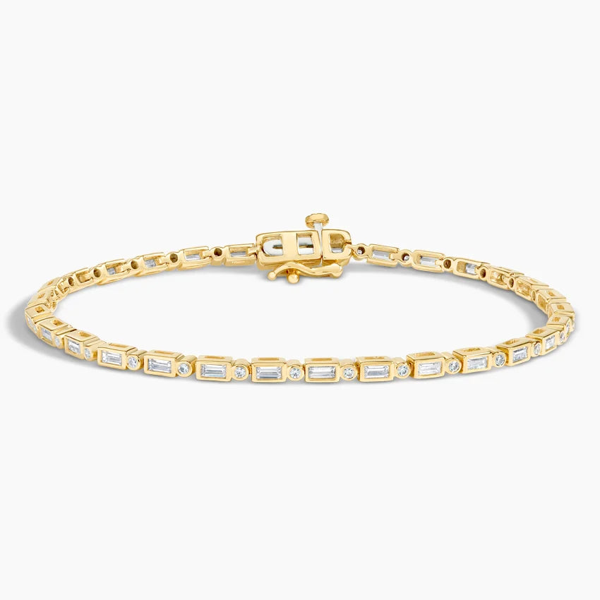 5ct Lab Diamond Tennis Bracelet | Round & Baguette Cut | IGI Certified VS | 10k Yellow Gold | 7 Inch