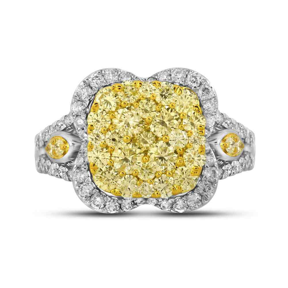 1.75ct Canary Yellow Lab Diamond Cluster Ring | 10K White Gold