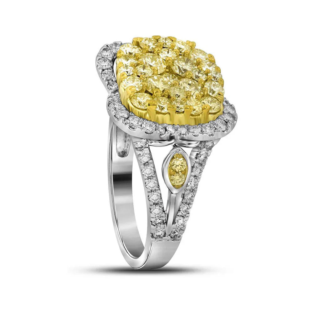 1.75ct Canary Yellow Lab Diamond Cluster Ring | 10K White Gold