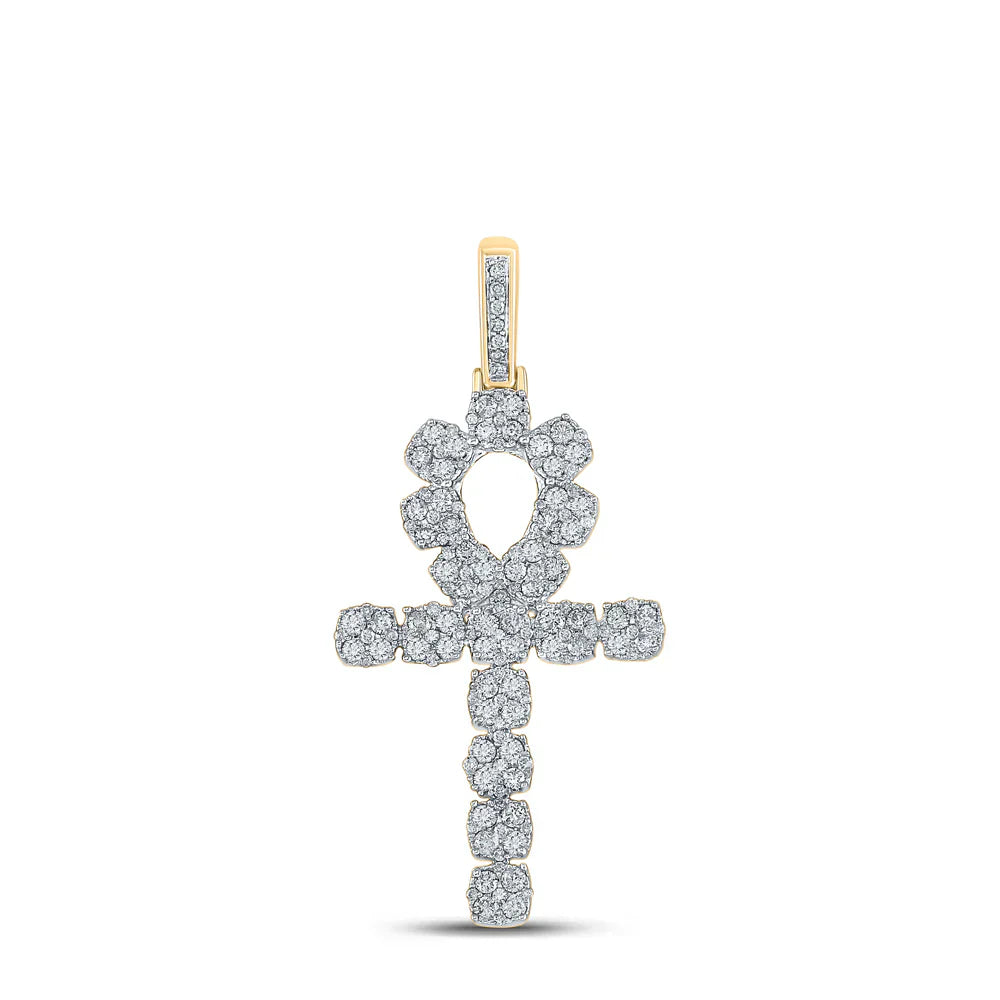 1.25ct lab diamond hip ankh pendant in 10K yellow gold