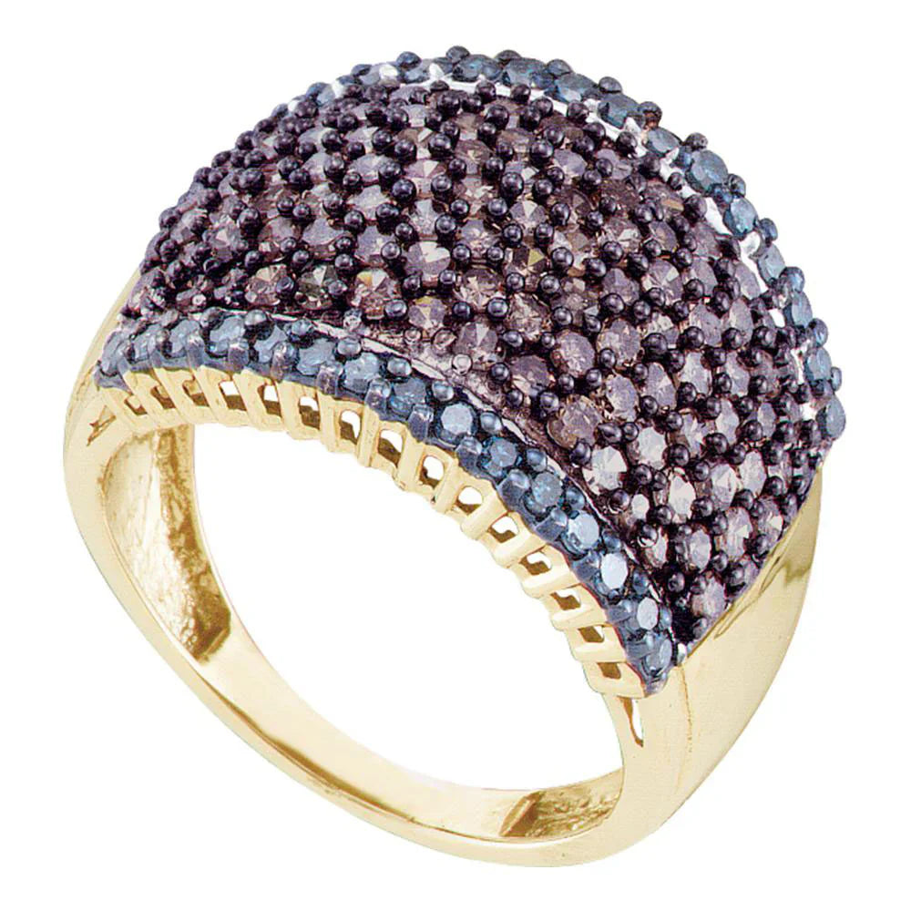 1.8ct Multi-Color Lab Diamond Band | Cognac & Blue | 10K Yellow Gold