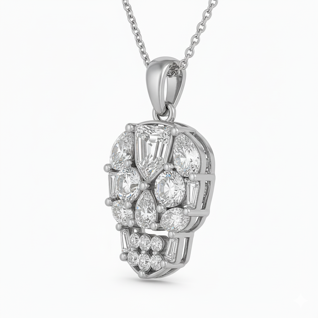 5.2ct Lab Diamond Skull Pendant | IGI Certified VS+ DEF | 10K White Gold