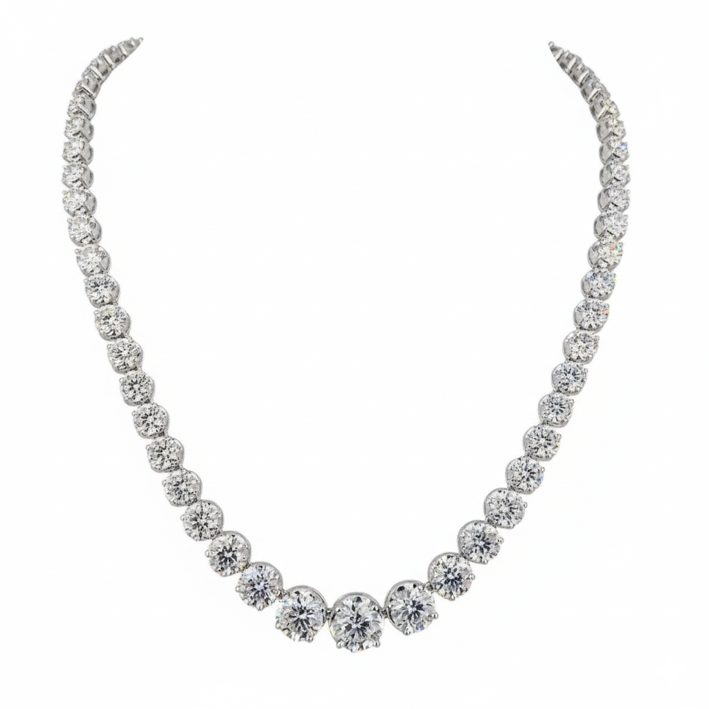 50ct Lab Diamond Tennis Necklace | Graduated Round | IGI Certified VS+ DEF | 10K White Gold